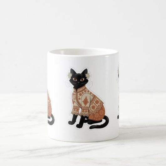 Mug à café chat noir floral terracotta (Centre)