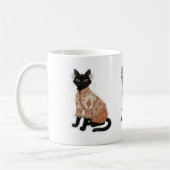 Mug à café chat noir floral terracotta (Gauche)