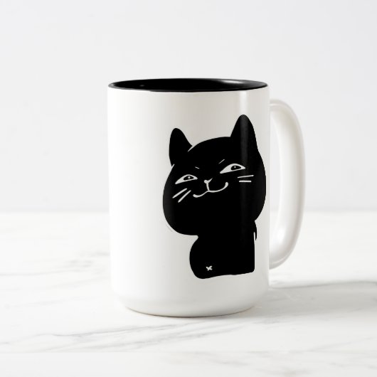 Mug à café chat noir grassouillet kawaii (Devant droit)