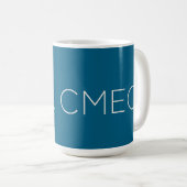 Mug à café CMEC - 15 oz, turquoise avec blanc (Devant droit)
