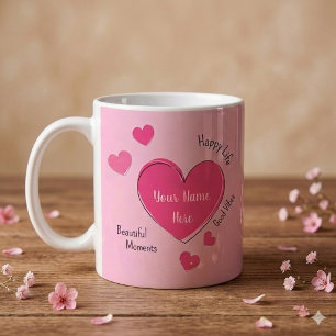 Mug à café Cœurs roses personnalisé
