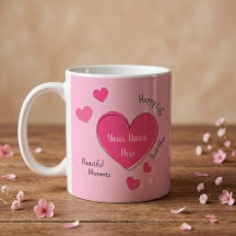 Mug à café Cœurs roses personnalisé