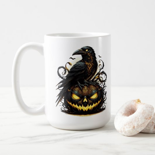 Mug à café Corbeau d'Halloween (Avec donut)