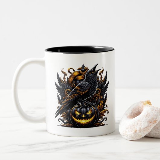 Mug à café Corbeau Halloween (Avec donut)