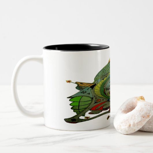 Mug à café en deux tons avec vaisseau spatial Art (Avec donut)
