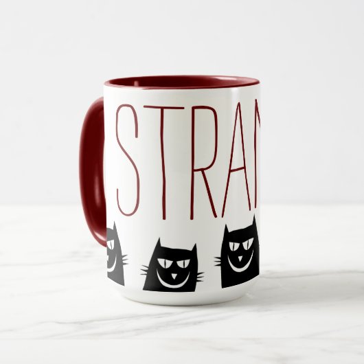 Mug à café "ÉTRANGE" 5 CHATS NOIRS (Devant gauche)