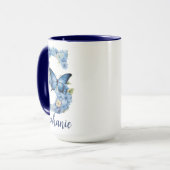 Mug à café floral bleu de 425 g avec monogramme (Devant gauche)