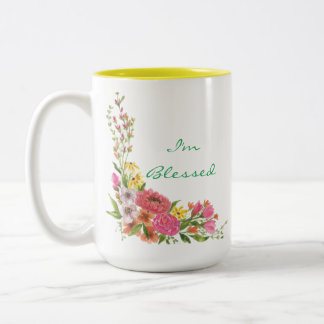 Mug à café floral "Je suis béni"