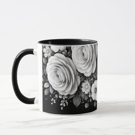 Mug à café floral noir et blanc (Gauche)