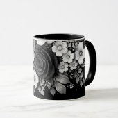 Mug à café floral noir et blanc (Devant droit)