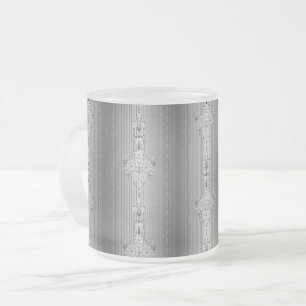 Mug à café gris avec motif floral baroque et bordu