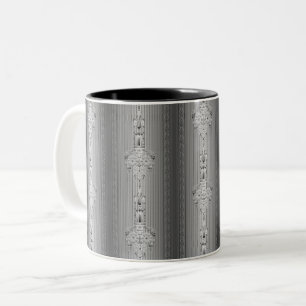Mug à café gris avec motif floral baroque et bordu
