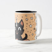 Mug à café Humeur de chaton noir mignon (Devant droit)