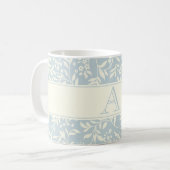 Mug à café Monogram Floral Bleu et feuillage (Devant gauche)