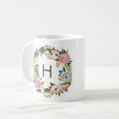 Mug à café monogramme floral (Devant gauche)
