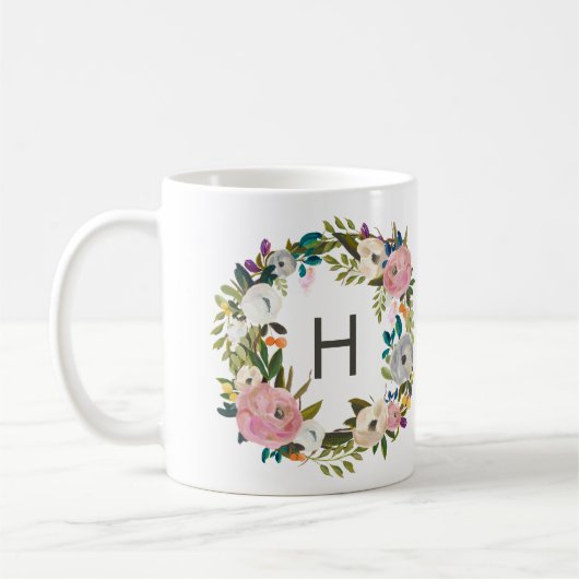 Mug à café monogramme floral (Gauche)