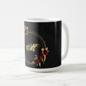 Mug à café noir chic bordeaux et or (Devant droit)
