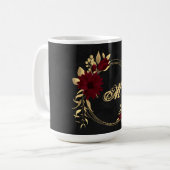Mug à café noir chic bordeaux et or (Devant gauche)
