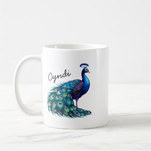 Mug à café personnalisé oiseau paon exotique, Peac