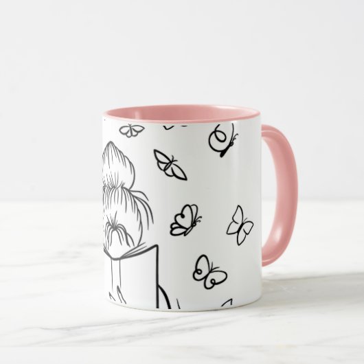 Mug à café rose Lovely Reader (Devant droit)