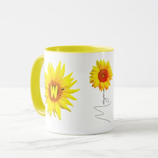 Mug à café Tour Soleil Élégant (Nom et Monogramme) (Devant gauche)