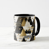mug à café triangles abstraits or et noirs (Devant droit)