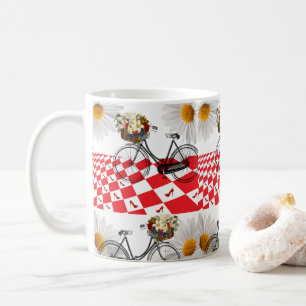 Mug à carreaux rouges vintage bicyclette
