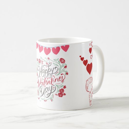 Mug à cœur floral Joyeuse Saint-Valentin (Devant droit)
