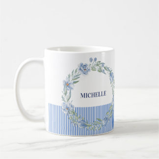Mug à couronne florale personnalisée avec rayures