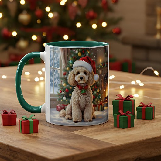 Mug A Cute Festive Poodle Personalized Christmas