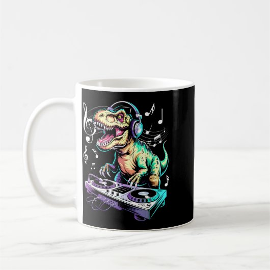 Mug A Cute T-rex Playing Electronic Music Funny Dj Din (Gauche)