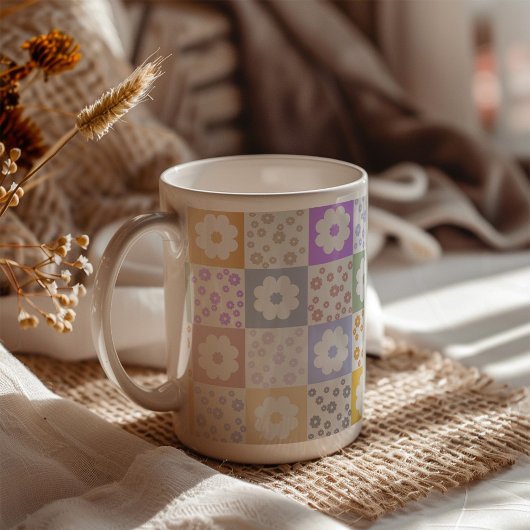 Mug À damiers Fleur rétro
