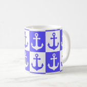 Mug à damiers Motif d'Ancre de navire - Bleu océan (Devant droit)