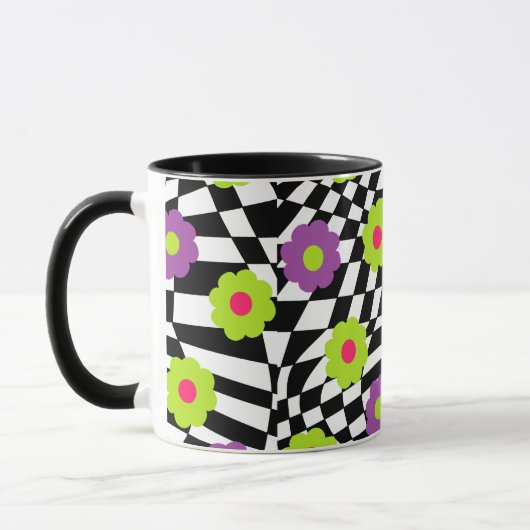 Mug À damiers noir et blanc avec fleurs (Gauche)