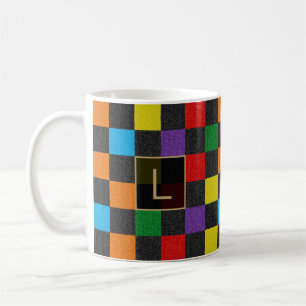 Mug à damiers Parties scintillant Rainbow Custom Monog