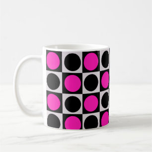 Mug à damiers Pois géométriques du cercle noir rose
