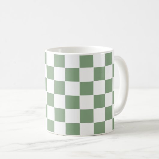 Mug à damiers Sage vert et blanc (Devant droit)