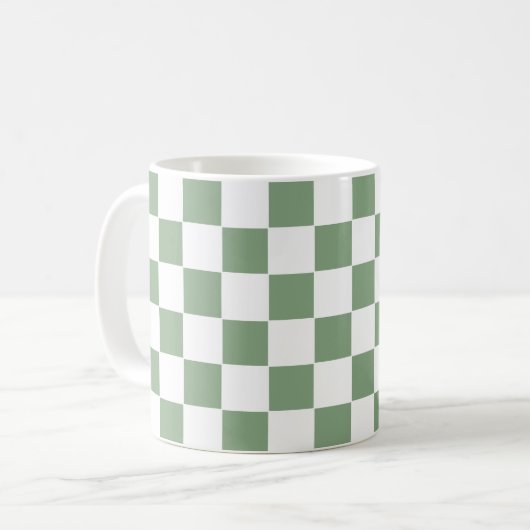 Mug à damiers Sage vert et blanc (Devant gauche)