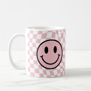 Mug à damiers sourire rose vif