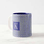 Mug à deux tons BLEU GRIS TRICOTÉ Navy + Initiale (Devant gauche)