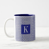 Mug à deux tons BLEU GRIS TRICOTÉ Navy + Initiale (Gauche)