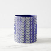 Mug à deux tons BLEU GRIS TRICOTÉ Navy + Initiale (Centre)