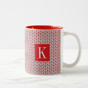 Mug à deux tons en tricot gris rouge + initiale II