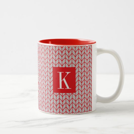 Mug à deux tons en tricot gris rouge + initiale II (Droit)