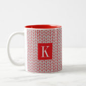 Mug à deux tons en tricot gris rouge + initiale II (Gauche)