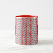 Mug à deux tons en tricot gris rouge + initiale II (Centre)