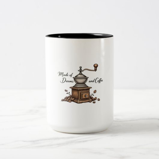 Mug à deux tons "Fabriqué de rêves et de café" - C (Centre)