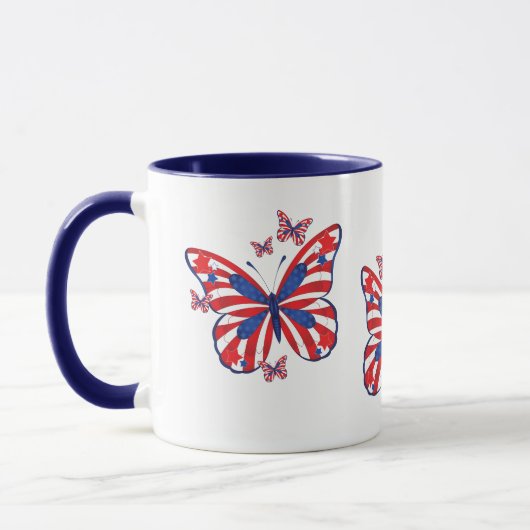 Mug à deux tons rouge blanc et bleu papillon (Gauche)