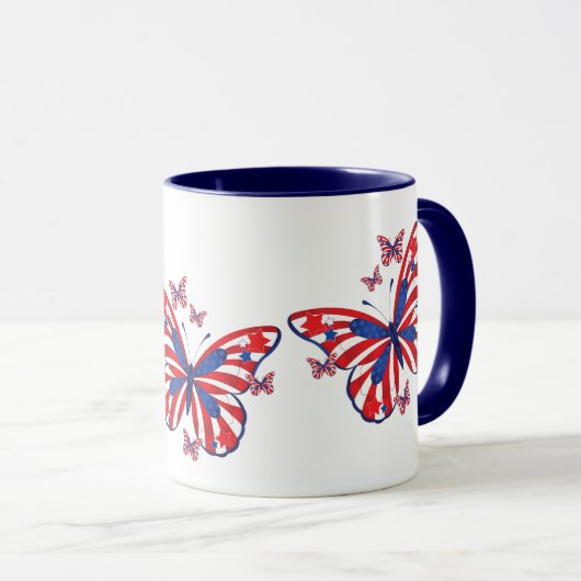 Mug à deux tons rouge blanc et bleu papillon (Devant droit)