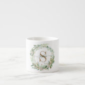 Mug à expresso avec monogramme botanique élégant e (Devant)